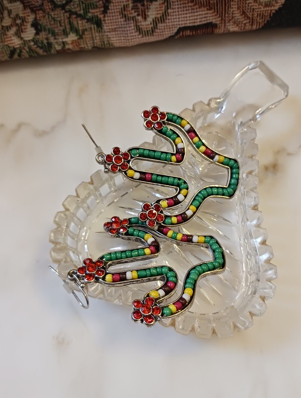 NWT Wildflower Cactus Earrings, Rhinestone Blooms, Gift Box - Picture 3 of 8